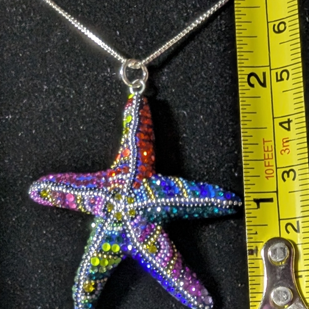 Sage & Seed Rainbow Starfish Crystal Inlay Sterling Silver Pendant Necklace 925.
